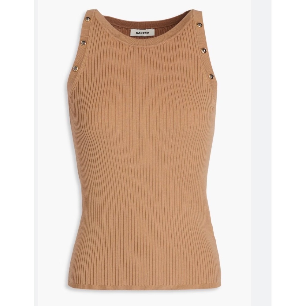Sandro Brison Sweater Tank Top Women Medium Tan Embellished Minimalist Luxury